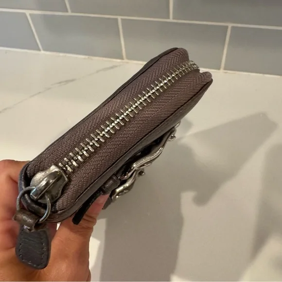 Coach Gray Metallic Zoe Leather Zippered Accordion Wallet - Picture 7 of 15